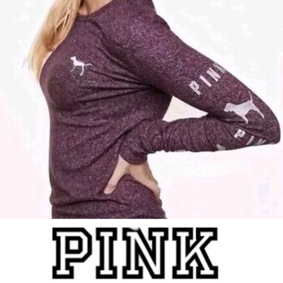 ✅SOLD-𝅺PINK Victorias Secret | Pajama Top Luscious Plum Silver Dog Logo Shirt - Picture 2 of 8